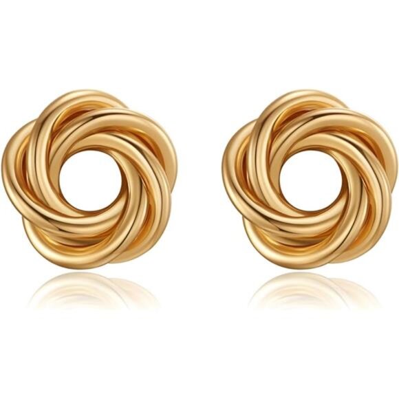 14K Gold Twisted Love Knot Stud Earrings – Classic Infinity Rope Design - Picture 1 of 6